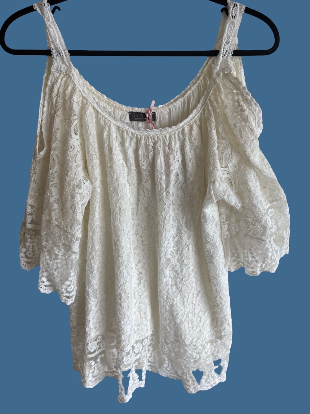 Lola Italy  Cream Lace cold Shoulder Blouse